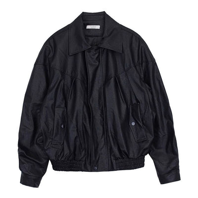 Hua Ruched Hem PU Leather Jacket-korean-fashion-Jacket-Hua's Closet-OH Garments