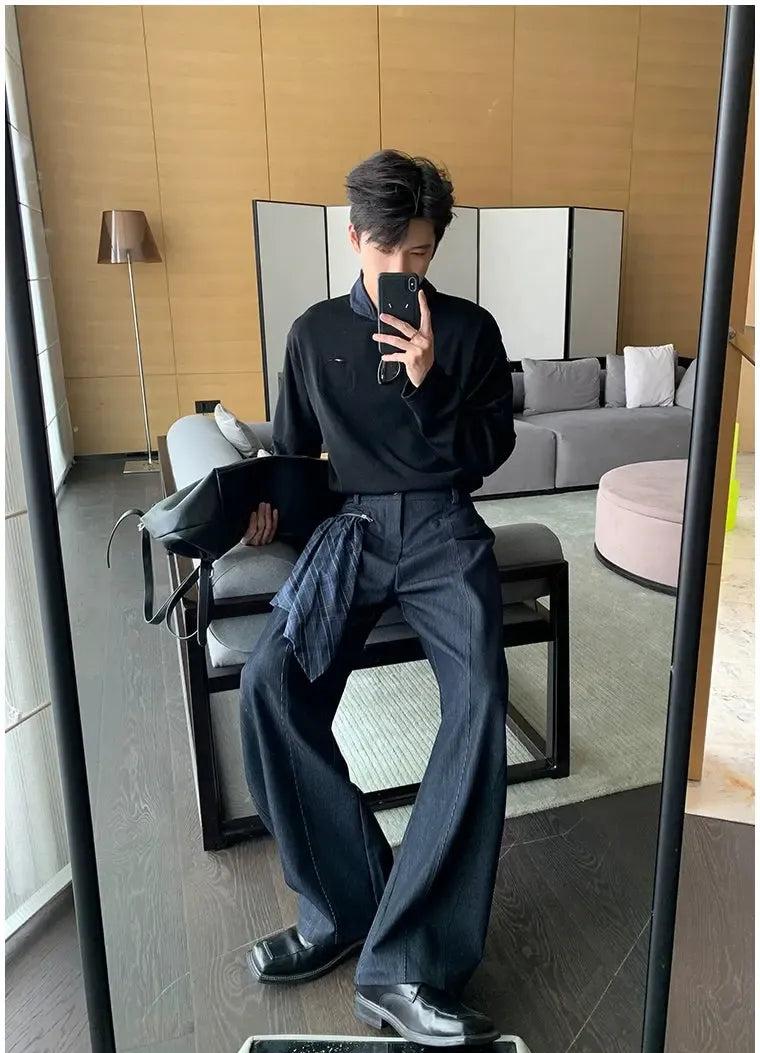 Hua Scarf Spliced Pocket Pants-korean-fashion-Jeans-Hua's Closet-OH Garments