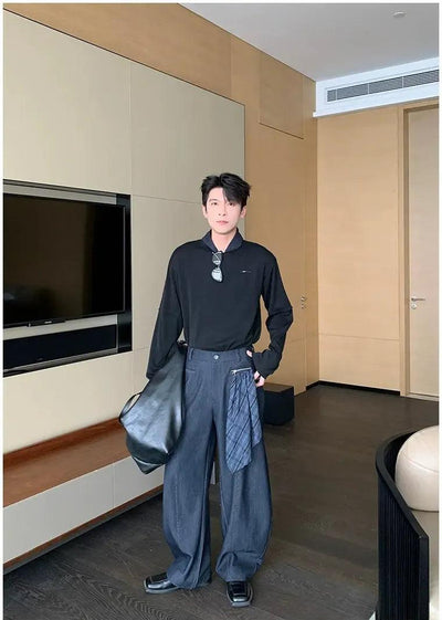 Hua Scarf Spliced Pocket Pants-korean-fashion-Jeans-Hua's Closet-OH Garments
