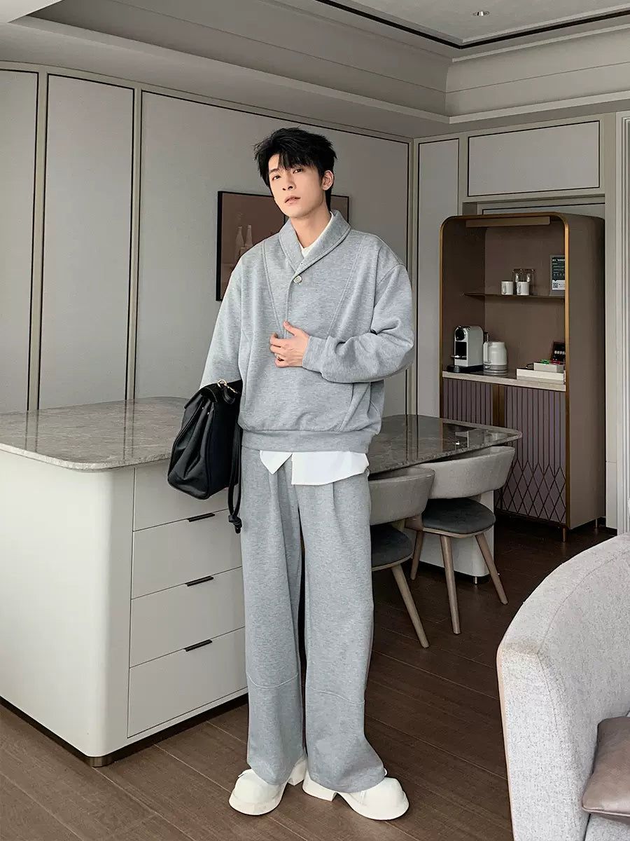 Hua Shawl Neck Crewneck & Sweatpants Set-korean-fashion-Clothing Set-Hua's Closet-OH Garments