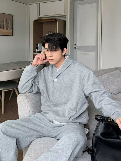 Hua Shawl Neck Crewneck & Sweatpants Set-korean-fashion-Clothing Set-Hua's Closet-OH Garments