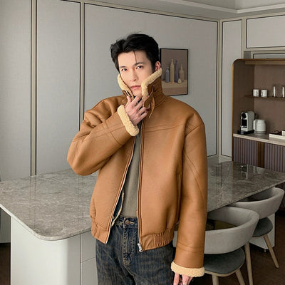 Hua Sherpa Hem Leather Jacket-korean-fashion-Jacket-Hua's Closet-OH Garments