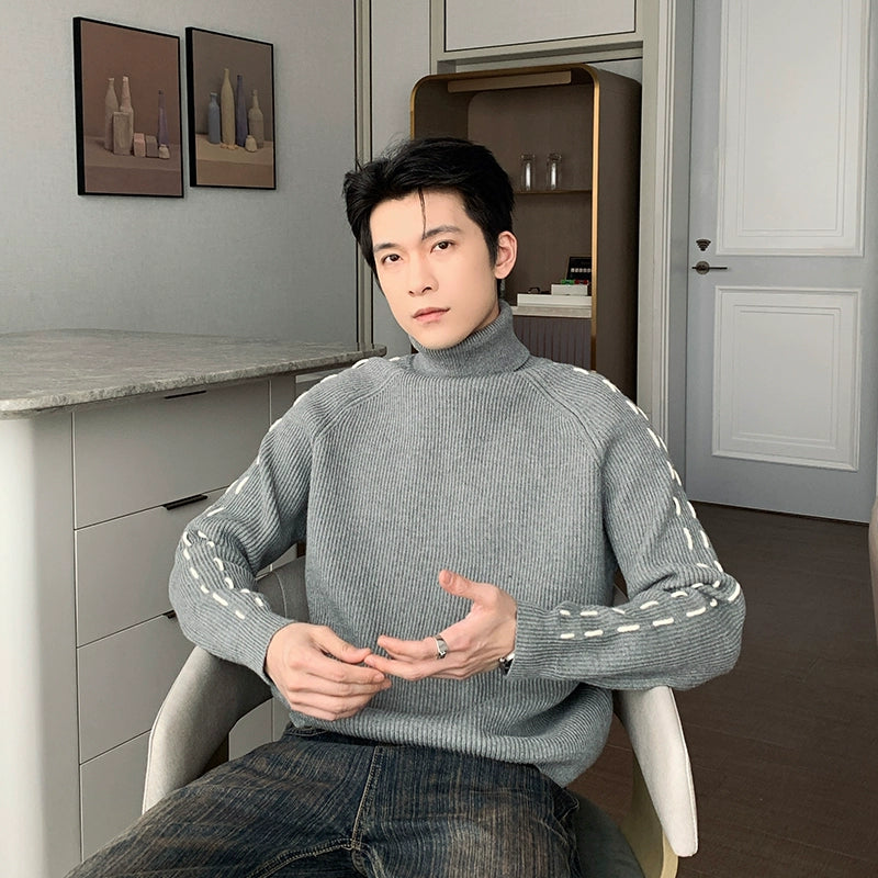 Hua Side Contrast Lined Knit Turtleneck-korean-fashion-Turtleneck-Hua's Closet-OH Garments