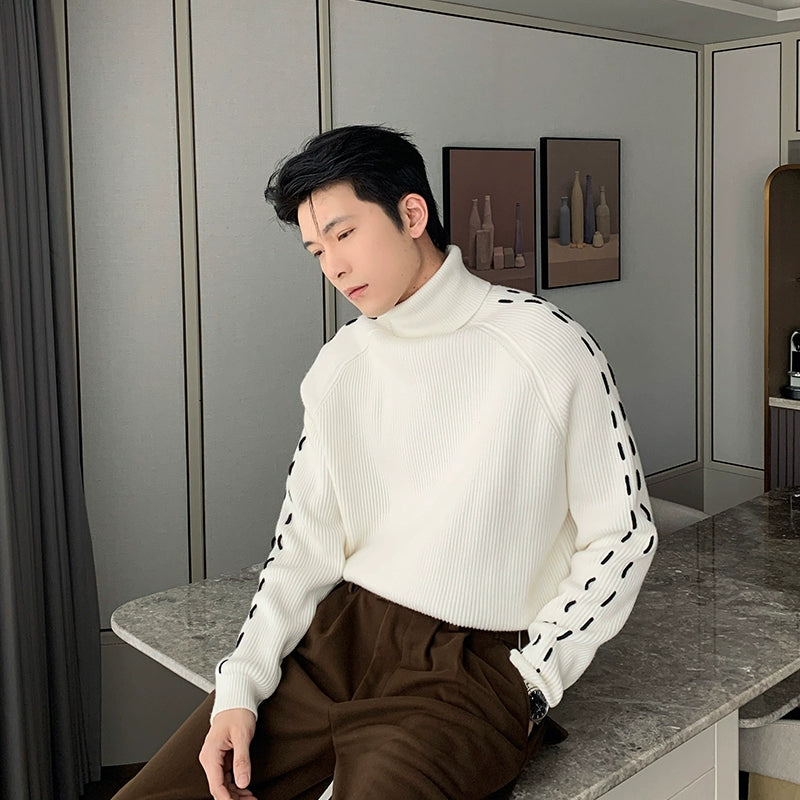 Hua Side Contrast Lined Knit Turtleneck-korean-fashion-Turtleneck-Hua's Closet-OH Garments