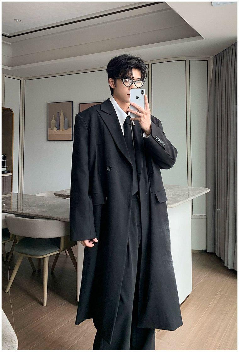 Hua Slant Pocket Double Breast Trench Coat-korean-fashion-Long Coat-Hua's Closet-OH Garments