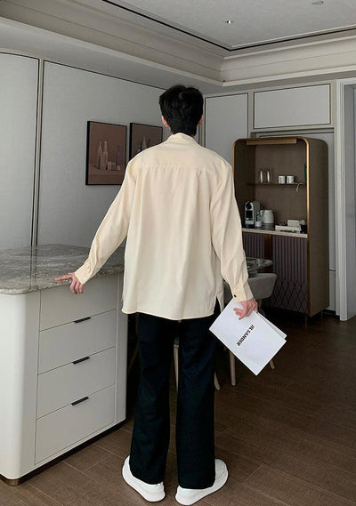 Hua Solid Half-Buttoned Long Sleeve Polo-korean-fashion-Polo-Hua's Closet-OH Garments
