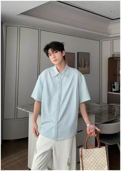 Hua Solid Minimal Buttons Shirt-korean-fashion-Shirt-Hua's Closet-OH Garments