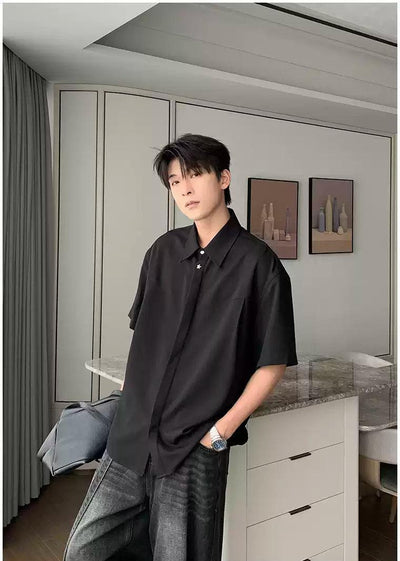 Hua Solid Minimal Buttons Shirt-korean-fashion-Shirt-Hua's Closet-OH Garments