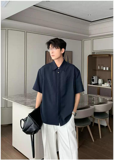 Hua Solid Minimal Buttons Shirt-korean-fashion-Shirt-Hua's Closet-OH Garments