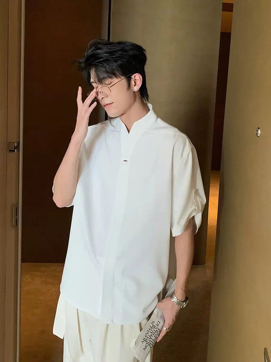 Hua Solid Rolled Sleeves Shirt-korean-fashion-Shirt-Hua's Closet-OH Garments