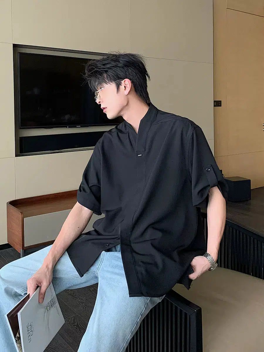 Hua Solid Rolled Sleeves Shirt-korean-fashion-Shirt-Hua's Closet-OH Garments