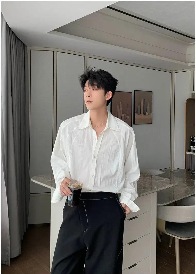 Hua Solid Structured L/S Shirt-korean-fashion-Shirt-Hua's Closet-OH Garments