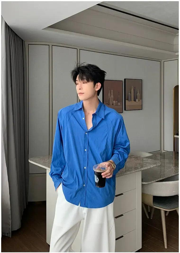 Hua Solid Structured L/S Shirt-korean-fashion-Shirt-Hua's Closet-OH Garments