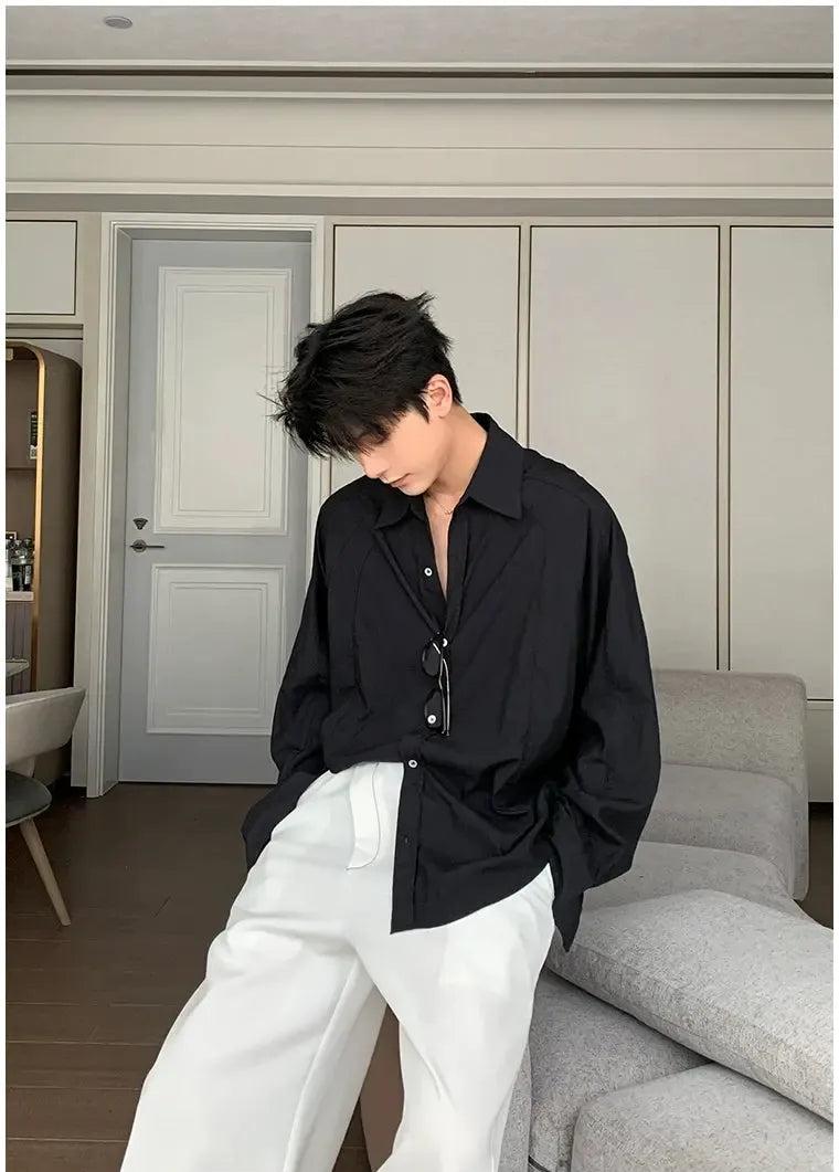 Hua Solid Structured L/S Shirt-korean-fashion-Shirt-Hua's Closet-OH Garments