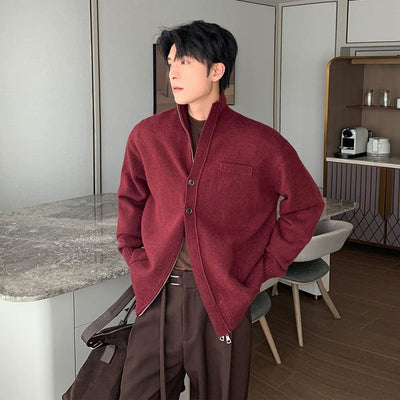 Hua Stand Collar Buttoned & Zipped Sweater-korean-fashion-Sweater-Hua's Closet-OH Garments