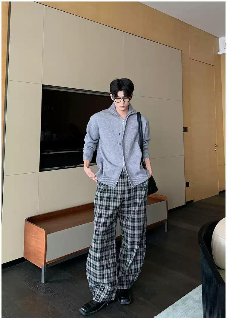 Hua Stand Collar Buttoned & Zipped Sweater-korean-fashion-Sweater-Hua's Closet-OH Garments