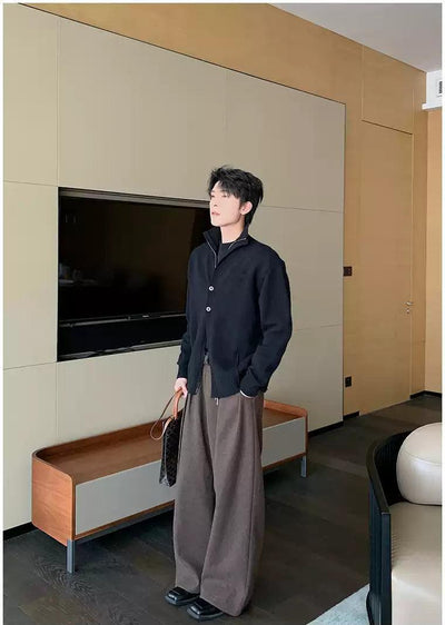 Hua Stand Collar Buttoned & Zipped Sweater-korean-fashion-Sweater-Hua's Closet-OH Garments