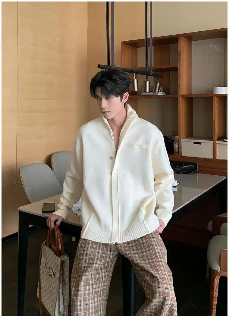 Hua Stand Collar Buttoned & Zipped Sweater-korean-fashion-Sweater-Hua's Closet-OH Garments
