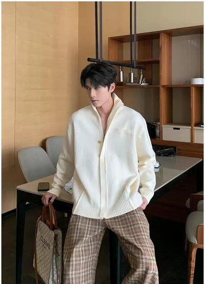 Hua Stand Collar Buttoned & Zipped Sweater-korean-fashion-Sweater-Hua's Closet-OH Garments