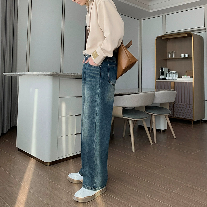 Hua Stone Washed & Whiskers Straight Jeans-korean-fashion-Jeans-Hua's Closet-OH Garments