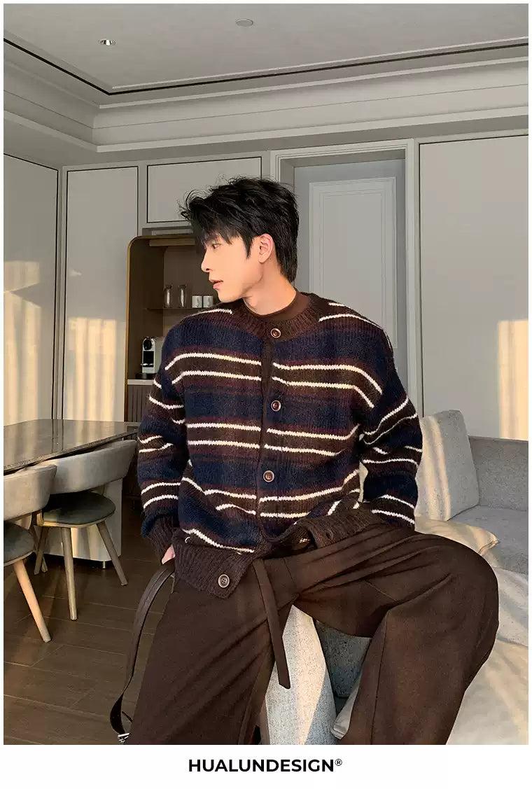 Hua Striped Brushed Knit Cardigan-korean-fashion-Cardigan-Hua's Closet-OH Garments