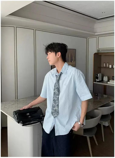 Hua Striped Clean Fit Shirt-korean-fashion-Shirt-Hua's Closet-OH Garments