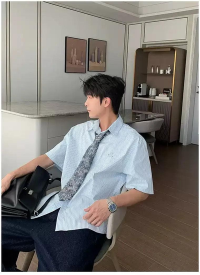 Hua Striped Clean Fit Shirt-korean-fashion-Shirt-Hua's Closet-OH Garments