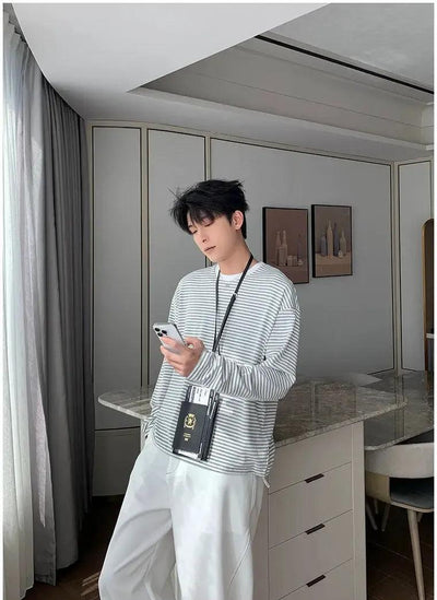 Hua Stripes Regular Fit L/S T-Shirt-korean-fashion-T-Shirt-Hua's Closet-OH Garments
