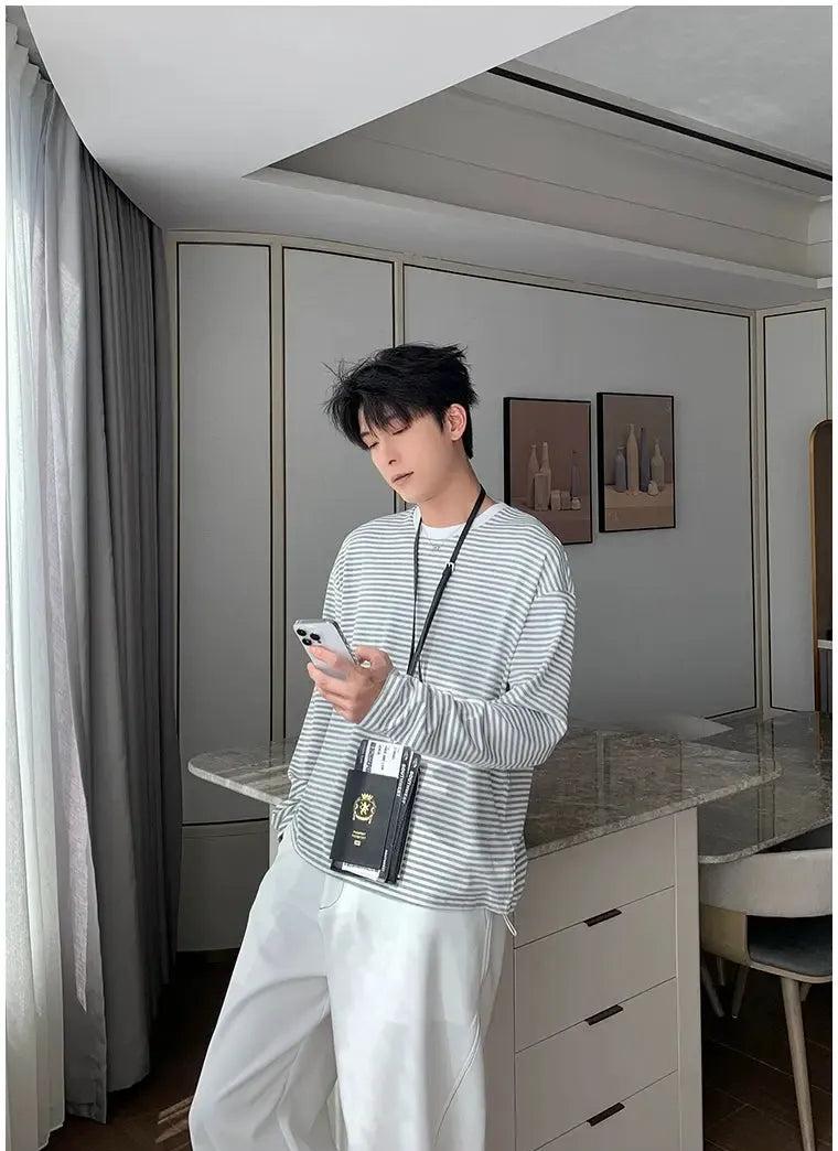 Hua Stripes Regular Fit L/S T-Shirt-korean-fashion-T-Shirt-Hua's Closet-OH Garments