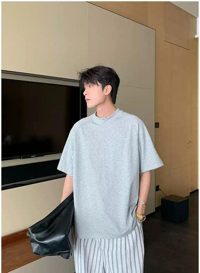 Hua Structured Buttoned Mockneck T-Shirt-korean-fashion-T-Shirt-Hua's Closet-OH Garments