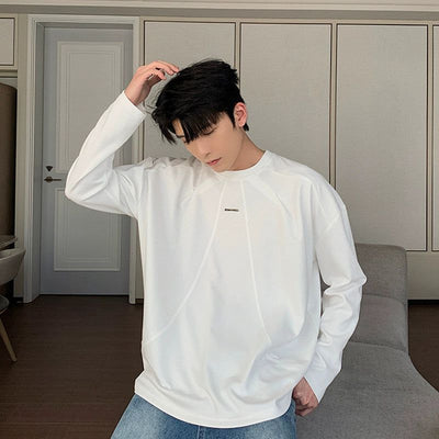 Hua Structured Lines Long Sleeve T-Shirt-korean-fashion-T-Shirt-Hua's Closet-OH Garments