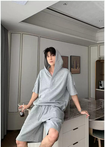 Hua Structured Mid-Length Sleeve Hoodie & Drawstring Shorts Set-korean-fashion-Clothing Set-Hua's Closet-OH Garments