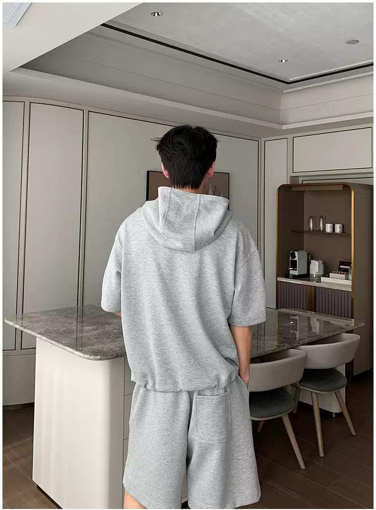 Hua Structured Mid-Length Sleeve Hoodie & Drawstring Shorts Set-korean-fashion-Clothing Set-Hua's Closet-OH Garments