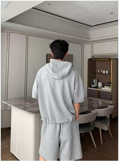 Hua Structured Mid-Length Sleeve Hoodie & Drawstring Shorts Set-korean-fashion-Clothing Set-Hua's Closet-OH Garments