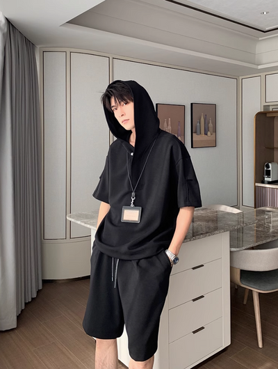 Hua Structured Mid-Length Sleeve Hoodie & Drawstring Shorts Set-korean-fashion-Clothing Set-Hua's Closet-OH Garments