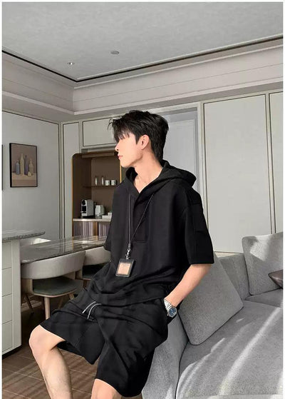 Hua Structured Mid-Length Sleeve Hoodie & Drawstring Shorts Set-korean-fashion-Clothing Set-Hua's Closet-OH Garments