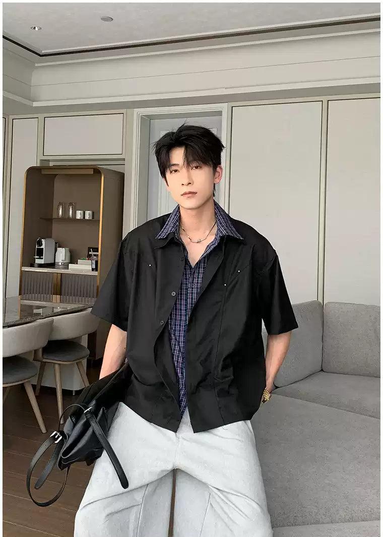 Hua Structured Plaid Layered Shirt-korean-fashion-Shirt-Hua's Closet-OH Garments