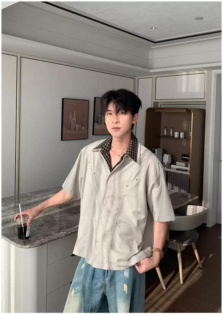 Hua Structured Plaid Layered Shirt-korean-fashion-Shirt-Hua's Closet-OH Garments