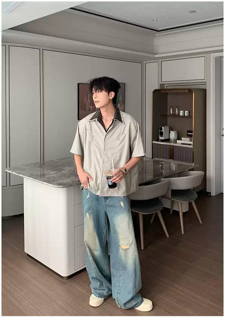 Hua Structured Plaid Layered Shirt-korean-fashion-Shirt-Hua's Closet-OH Garments