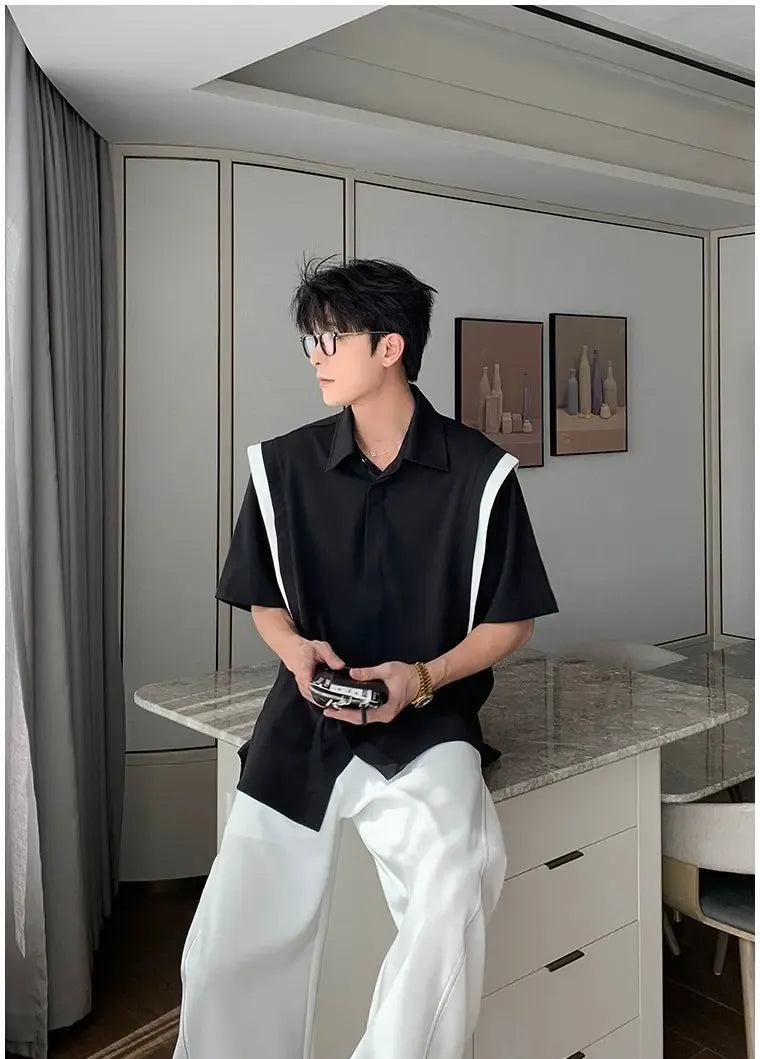 Hua Structured Spliced Shirt-korean-fashion-Shirt-Hua's Closet-OH Garments