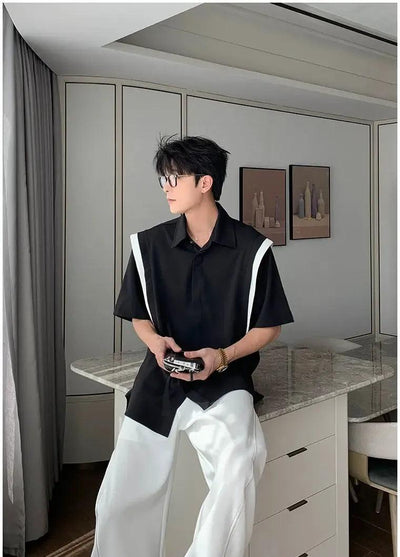 Hua Structured Spliced Shirt-korean-fashion-Shirt-Hua's Closet-OH Garments