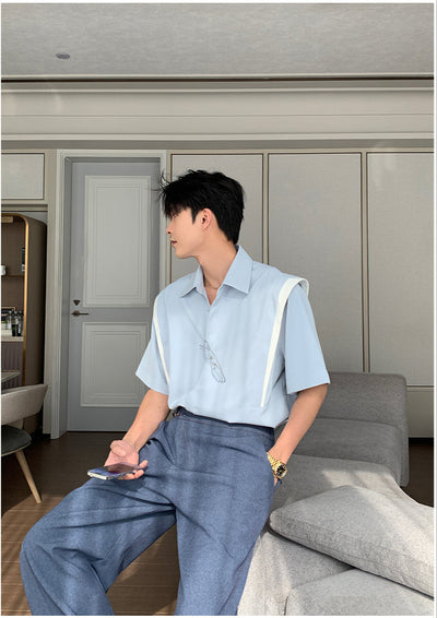 Hua Structured Spliced Shirt-korean-fashion-Shirt-Hua's Closet-OH Garments