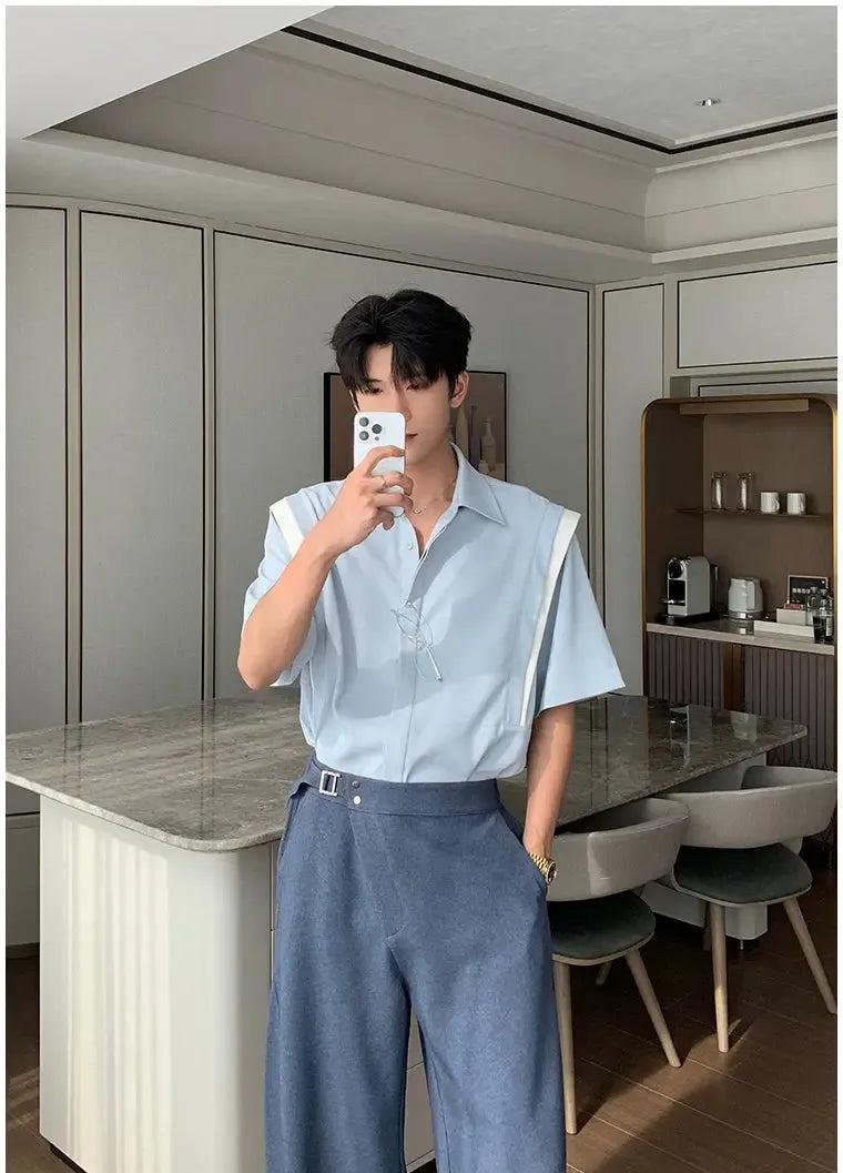 Hua Structured Spliced Shirt-korean-fashion-Shirt-Hua's Closet-OH Garments