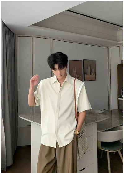 Hua Structured Spliced Shirt-korean-fashion-Shirt-Hua's Closet-OH Garments