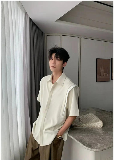 Hua Structured Spliced Shirt-korean-fashion-Shirt-Hua's Closet-OH Garments