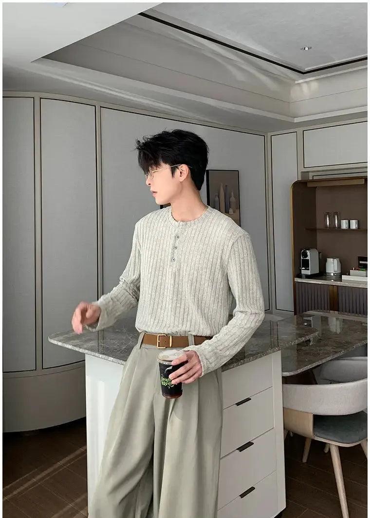 Hua Textured Henley Collar T-Shirt-korean-fashion-T-Shirt-Hua's Closet-OH Garments