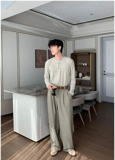 Hua Textured Henley Collar T-Shirt-korean-fashion-T-Shirt-Hua's Closet-OH Garments