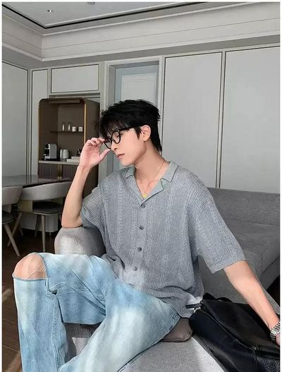Hua Textured Lapel Knit Shirt-korean-fashion-Shirt-Hua's Closet-OH Garments