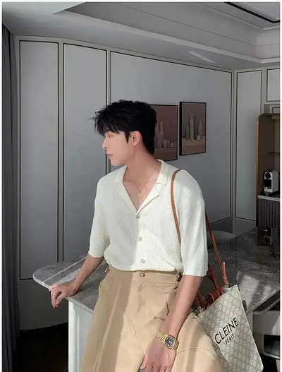 Hua Textured Lapel Knit Shirt-korean-fashion-Shirt-Hua's Closet-OH Garments