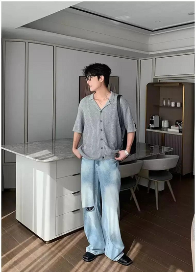 Hua Textured Lapel Knit Shirt-korean-fashion-Shirt-Hua's Closet-OH Garments